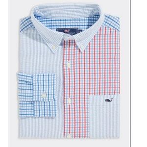 Vineyard Vines Boys Stretch Seersucker Mixed Button Down Shirt Size 7 NWT
